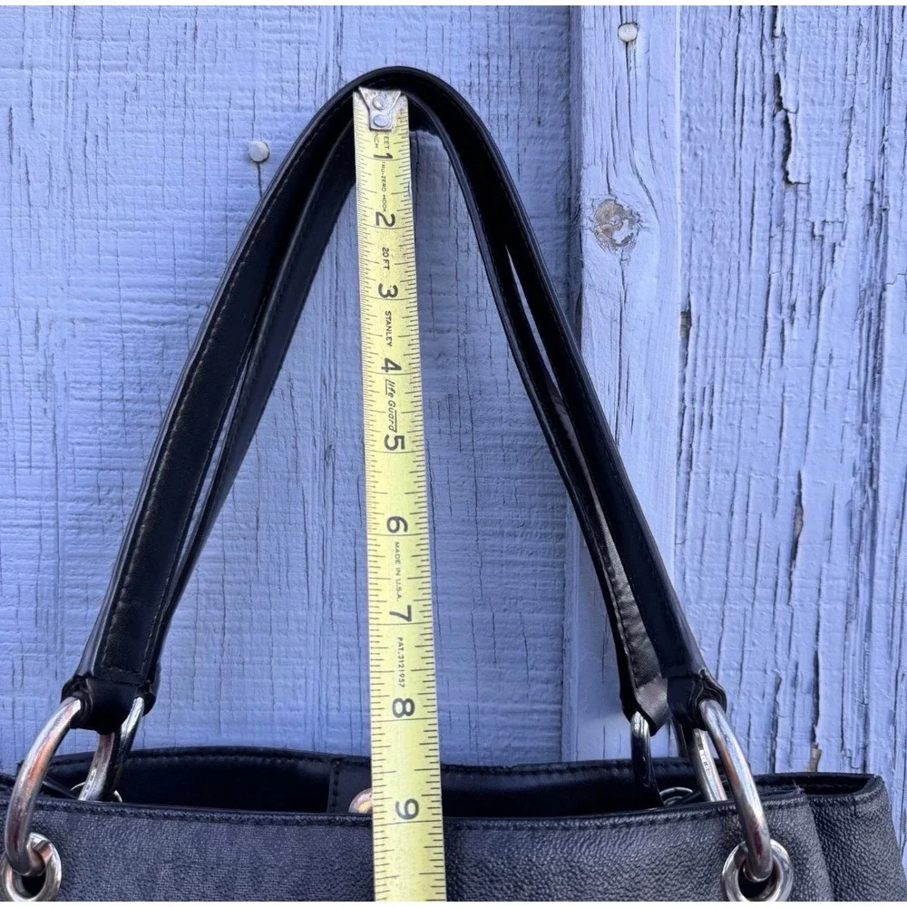 Michael Kors Black Monogram Logo Shoulder Bag Tote Silver Hardware MK Charm - Picture 7 of 11